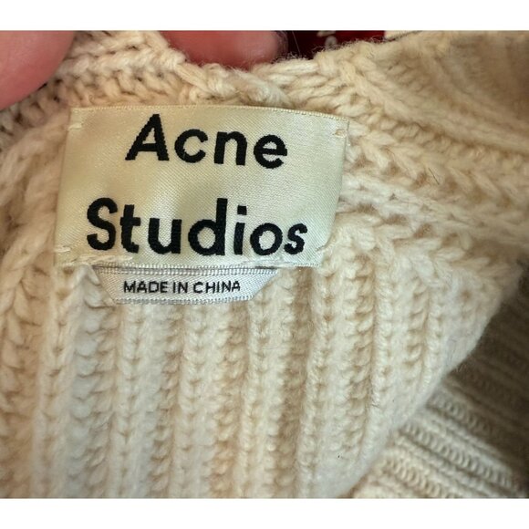 Acne Studios 100% Wool Ribbed V-Neck Sweater Beige Knit - Size XS - Picture 6 of 7